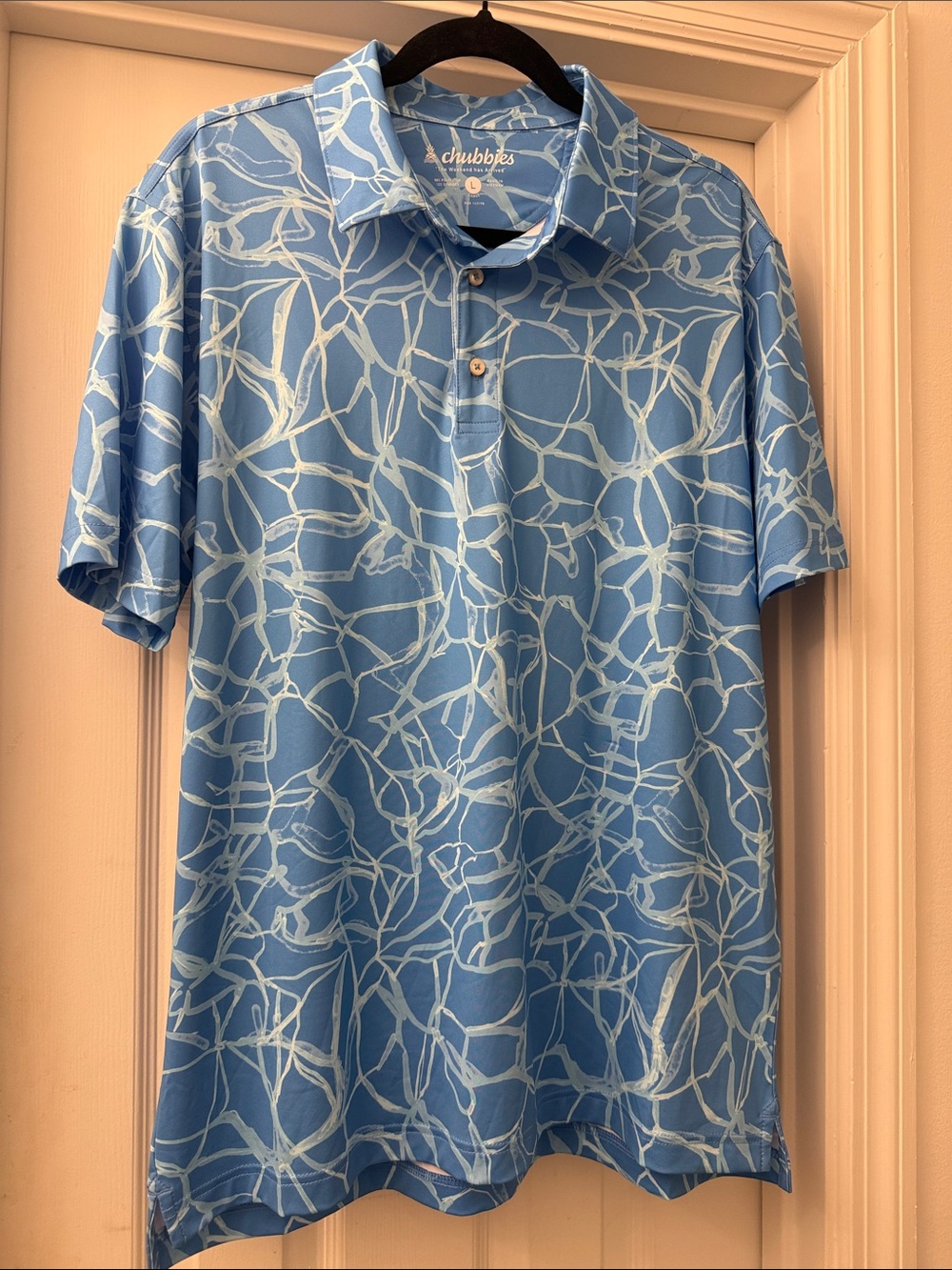 Chubbies Men’s L Blue Abstract Print Performance Polo Stretch Short Sleeve
